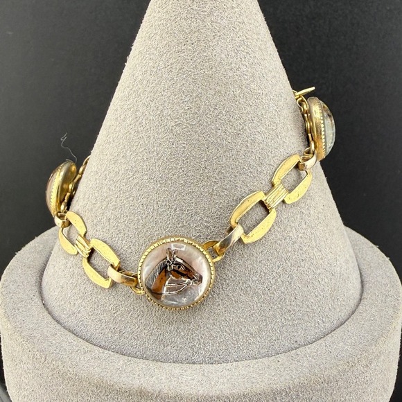Estate Jewelry - Vintage Equestrian Bracelet Essex Gold Tone Horse Bit 7"